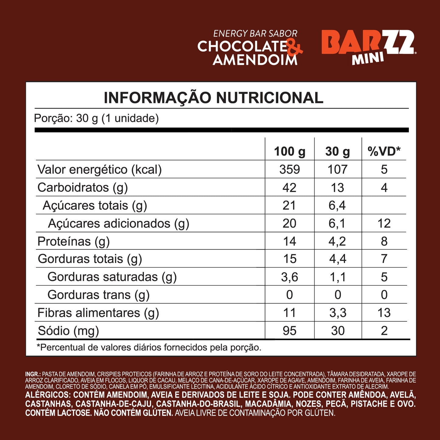 Barz MINI Chocolate & Amendoim | Display 10un