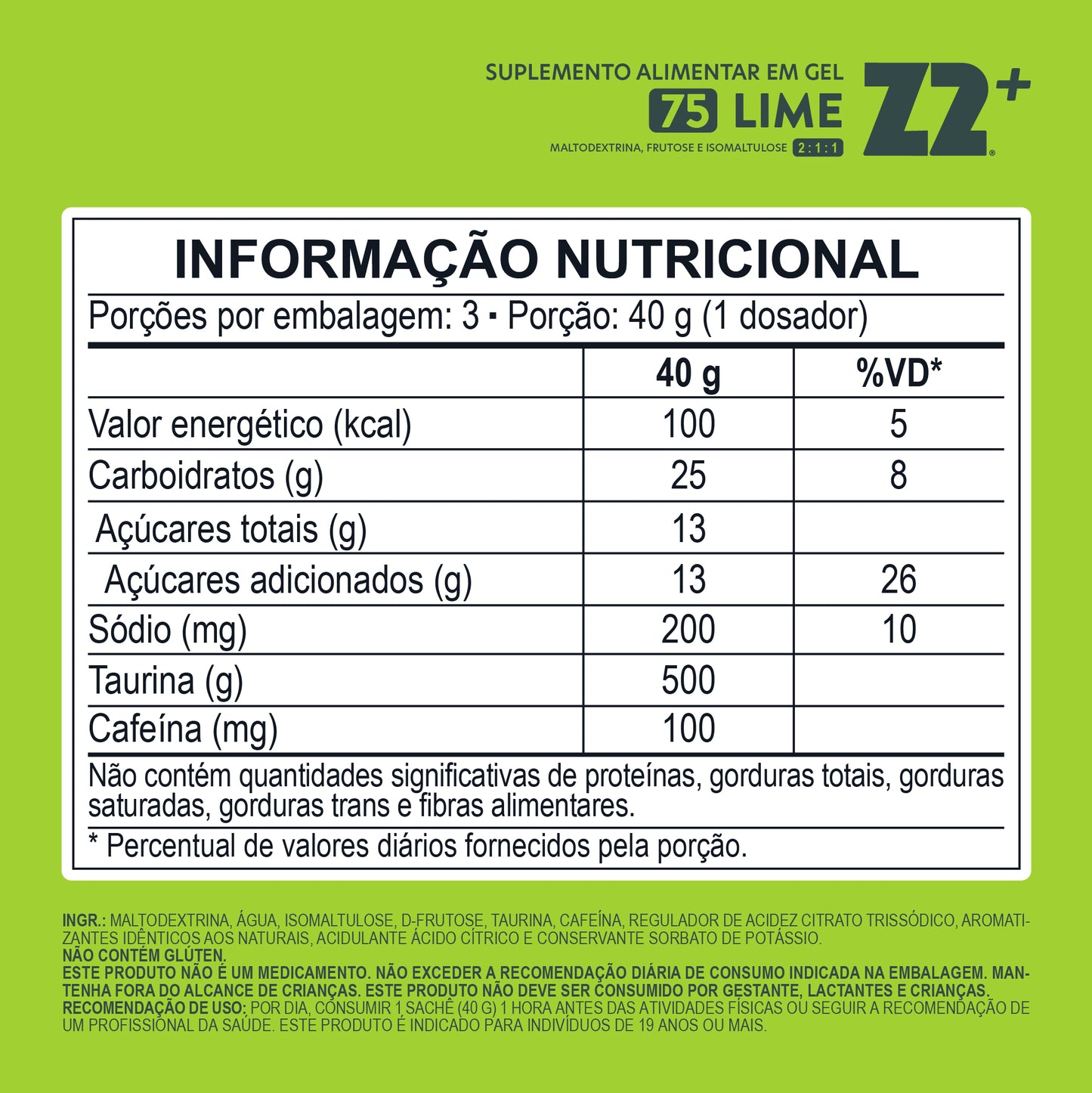 MasterPack Energy Gel Z2+ Lime 75Carb | Caixa com 20u Flask 120ml