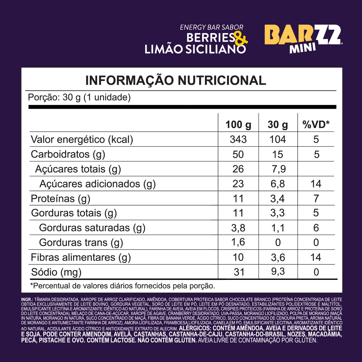 Barz MINI Berries & Limão Siciliano | Display 10 un