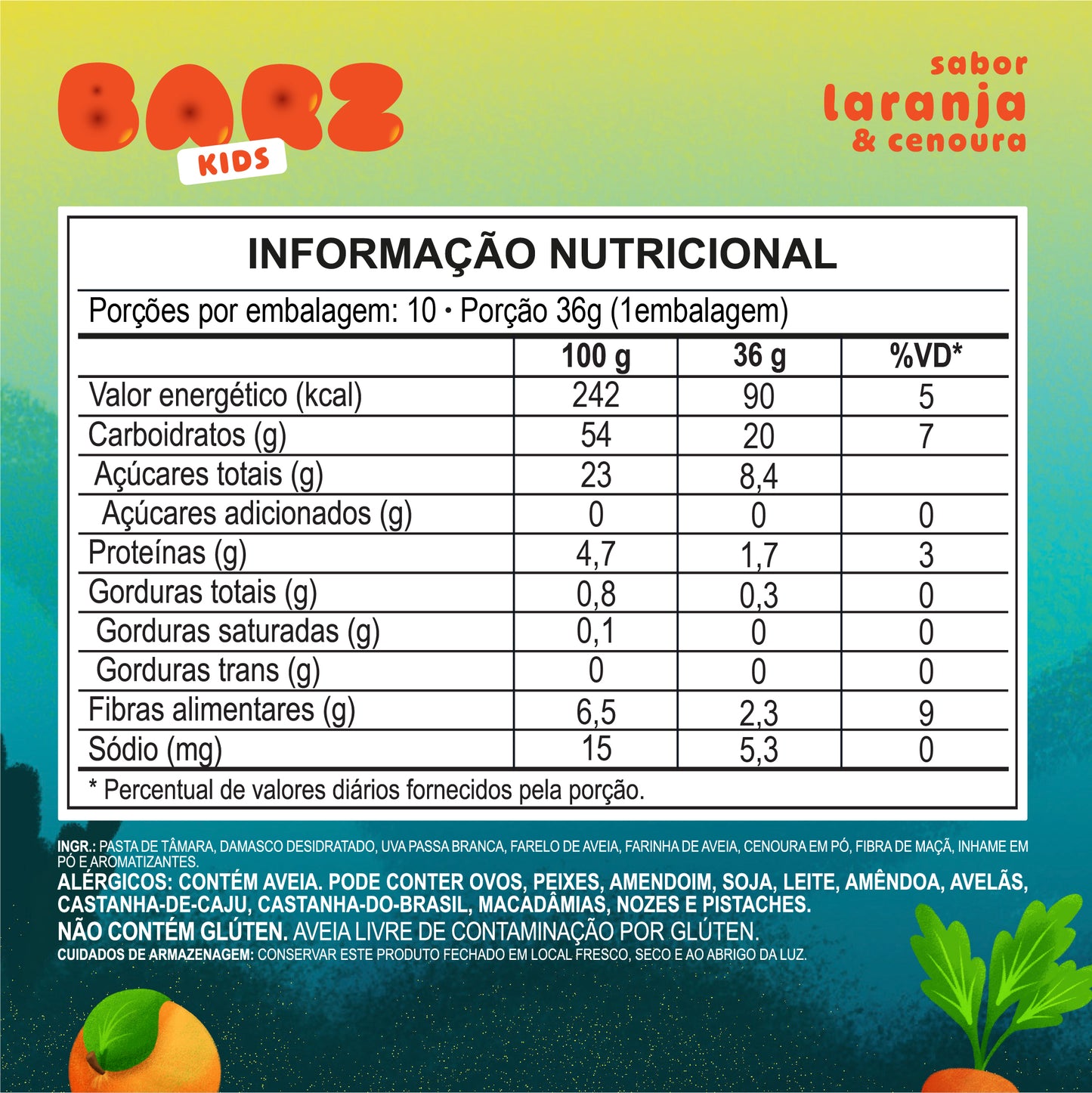 Barz Kids Laranja e Cenoura | Display 10un