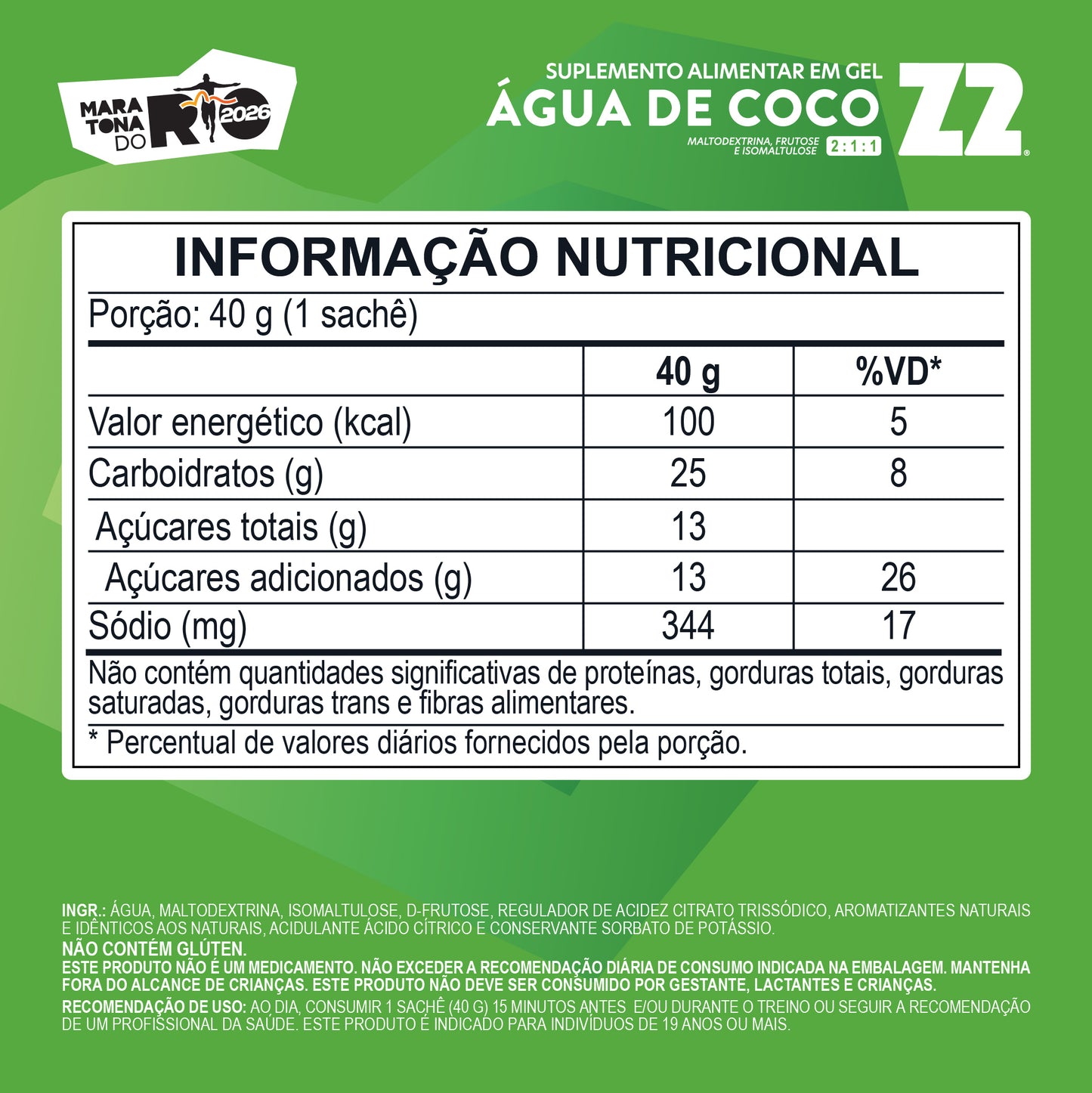 Energy Gel Z2 Maratona do Rio Água de Coco | Display 10un
