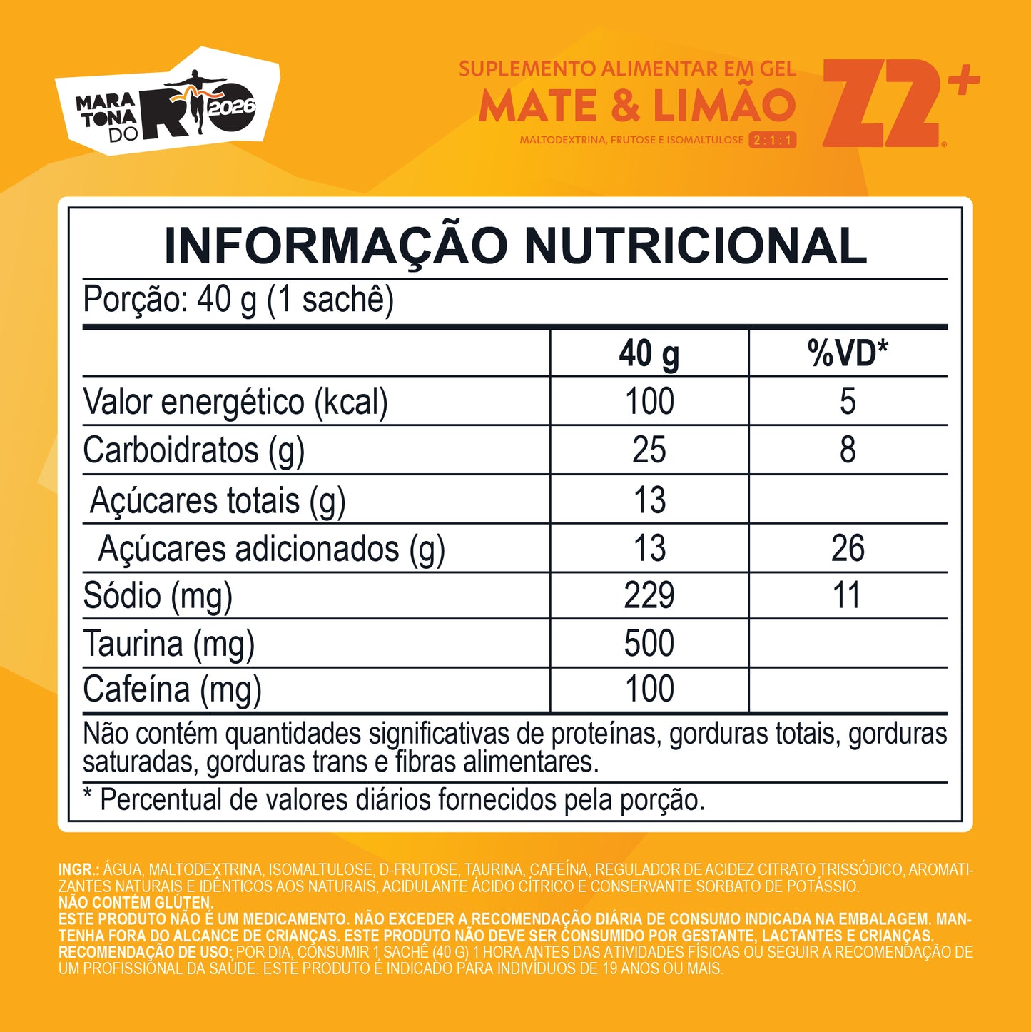 Energy Gel Z2 Maratona do Rio Mate & Limão | Display 10un