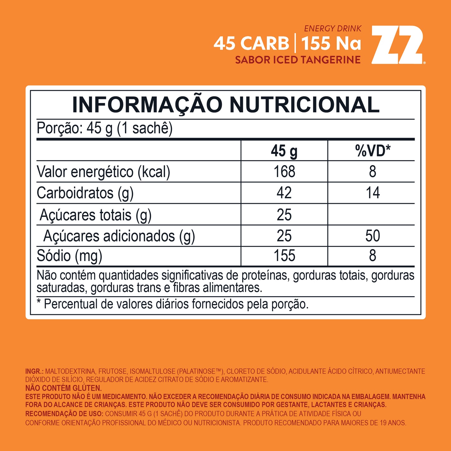 Z2 Energy Drink Power Powder | Iced Tangerine - Box 10 Sachês 45g